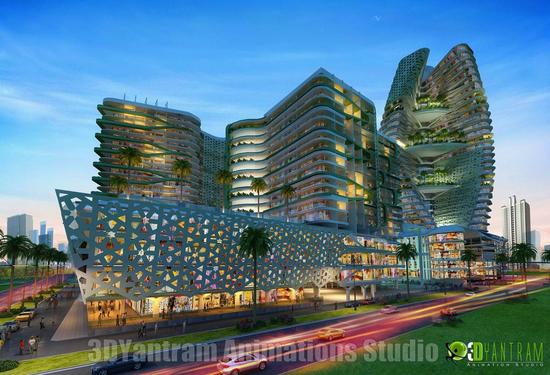 Shopping mall exterior rendering desing cv