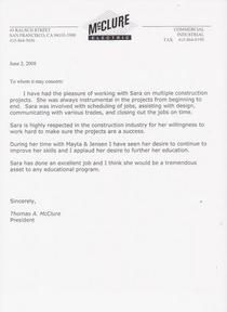 Mcclure electric recommendation letter cv